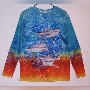 Spicy Tuna Sharks Boat Boating Shirt sz Sm Long Sleeve